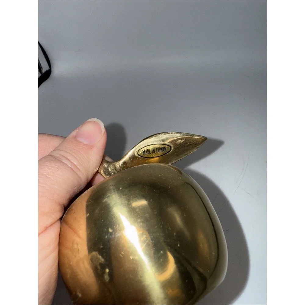 Vintage Solid Brass Apple Bell Teacher's Paperweight Classroom Decor W/PATINA